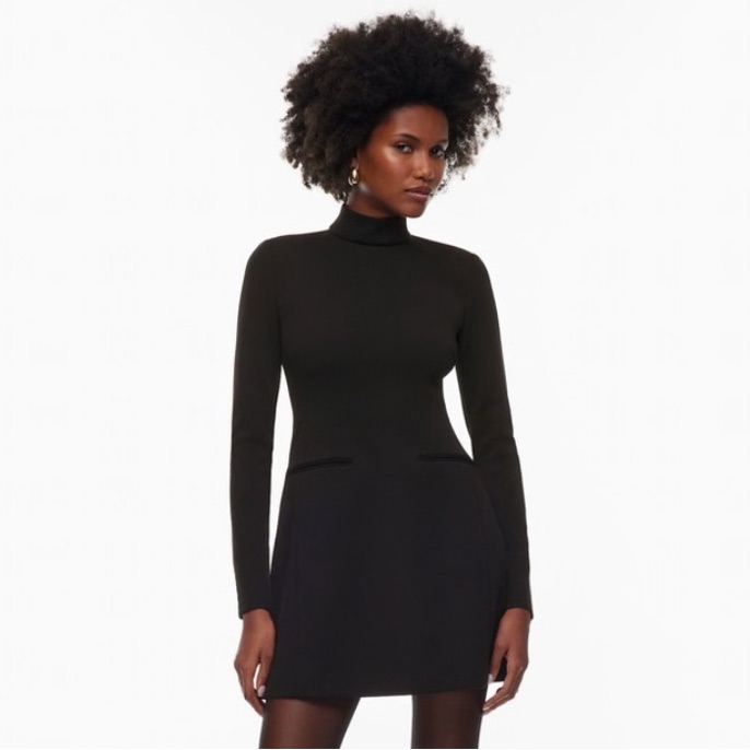Aritzia Babaton Black Mockneck Hourglass Hugging Full Sleeve Mini Dress (Size 2)